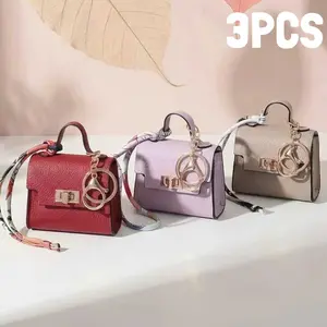 【Mother's Day Gifts】Mini Square Bag Pendant Keychain - High Quality Leather with Colorful Strap, Cute Car Keychain & Bag Charm Accessory