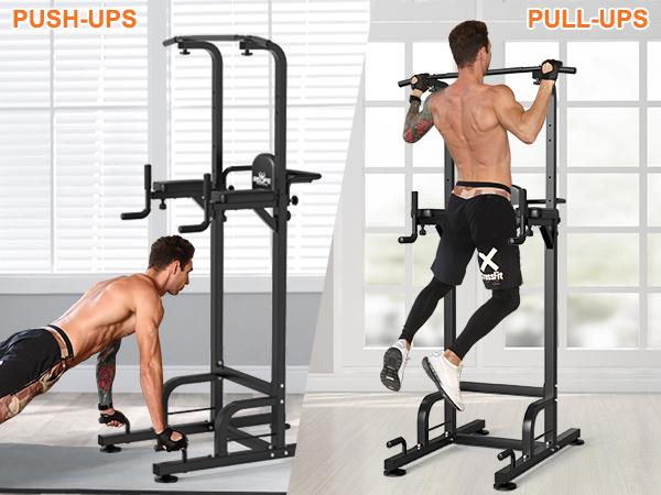 Relife Sports Power Tower Dip Station for Home Fitness Adjustable Height, Easy Install, Non-Slip Suction Cups, Full-Body pullup Exercise Equipment Up to 450lbs H-Shaped for Strength Training