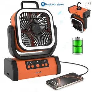 3-in-1 Camping Fan - Portable Fans Rechargeable - 30000mAh Battery Powered Fan with Bluetooth Audio Light & Remote for Indoor, Outdoor, Tent, Travel, Fishing, Jobsite, Gifts for Men Dad Him - Yellow