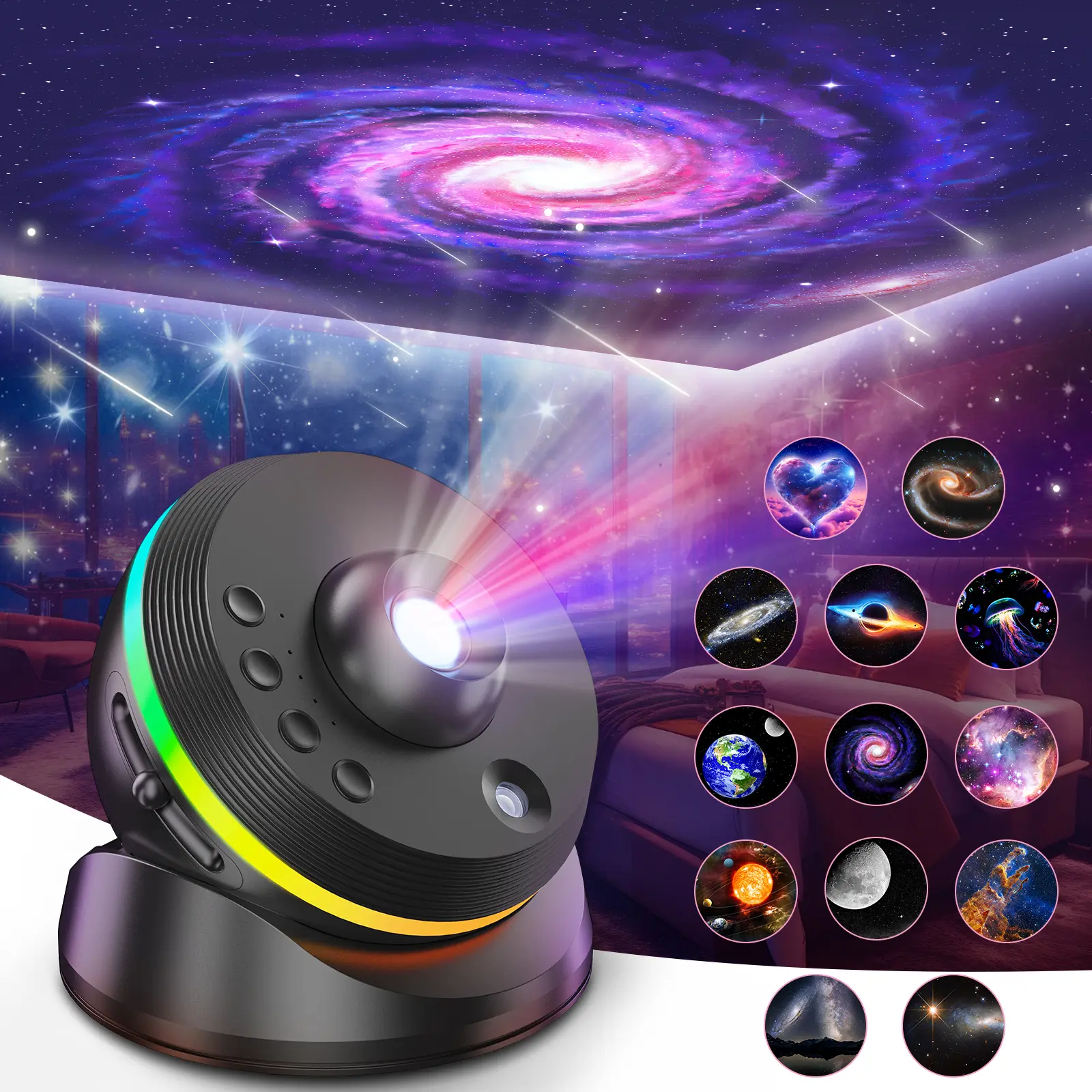 VanSmaGo Planetarium Galaxy projector, 13 in 1 Star Projector Galaxy Light, 360° Nebula Night Light Milky Way Projector with  Meteors, Timer, Adjustable Focus, Colorful Light, 4K HD & Large Scale Projection, LED Space Projector Room Decor for Adults Kids