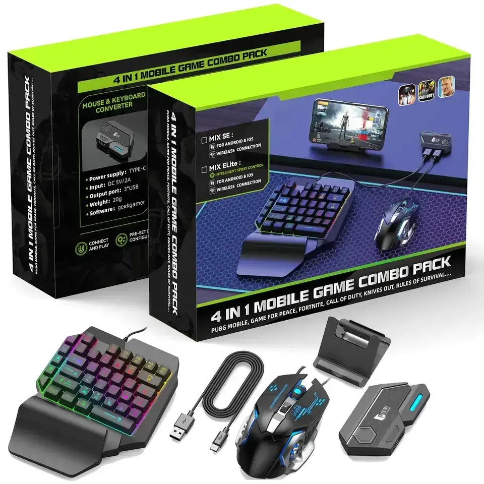 ZRTF 3 in 1 Converter Single-Hand Keyboard,Mobile Game Combo Pack for PUBG Mobile Phone Keyboard Gaming Mice Keyboard and Mouse Combo Set for Android only