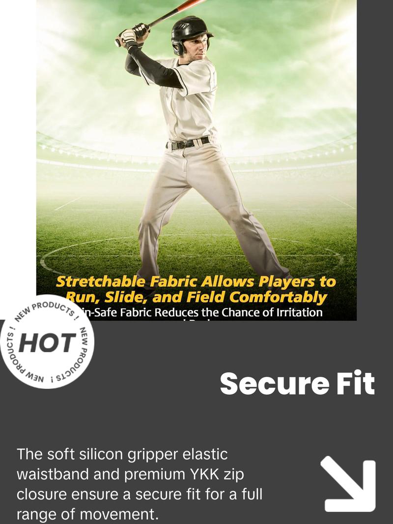 Penveer Full Length Men's Baseball Pants, Open Bottom, Loose Fit Adult Baseball Pants with Adjustable Length (Grey)