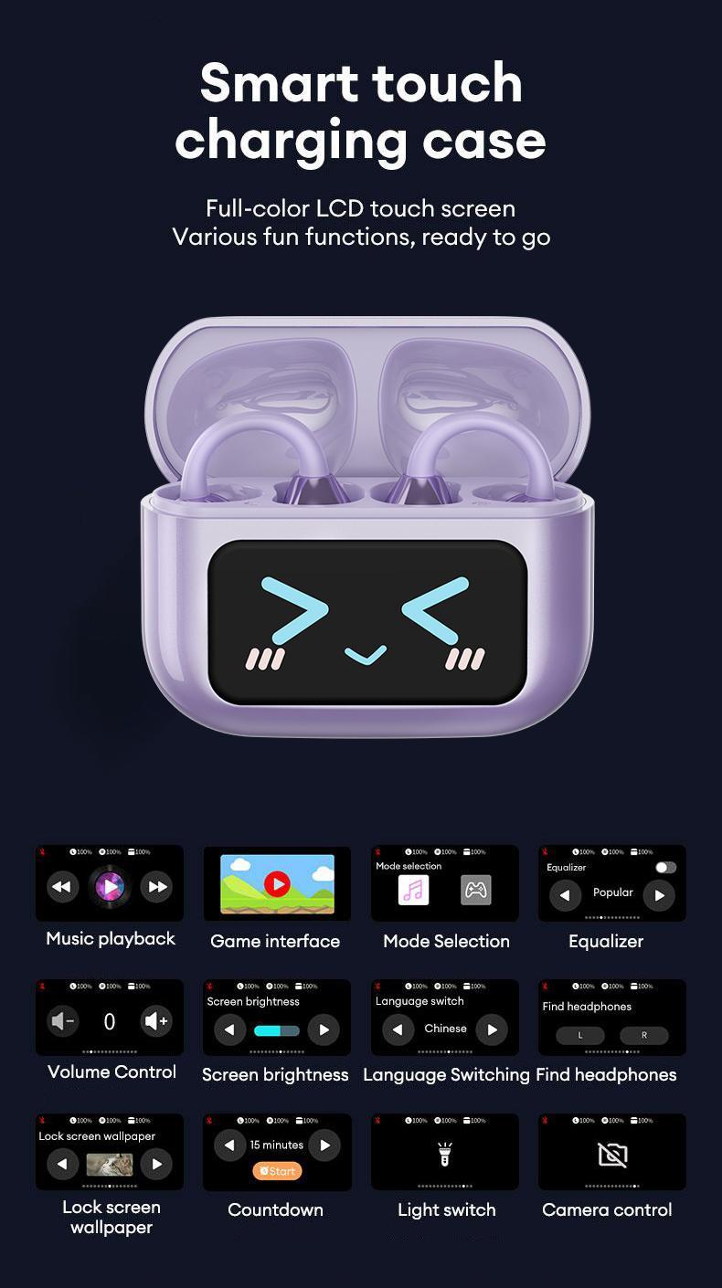 HYUNDAI M100 Clip-On Ear Headphones with Audio-Visual Touch Screen, Wireless Audio Headphones for Music & Phone Calls, Sport Waterproof & Sweatproof, with 2025 Bluetooth 6.0 for Faster, Stable Connection & Low Power Use