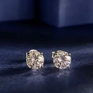 Moissanite classic round Stud Earrings unisex 3mm 4mm 5mn