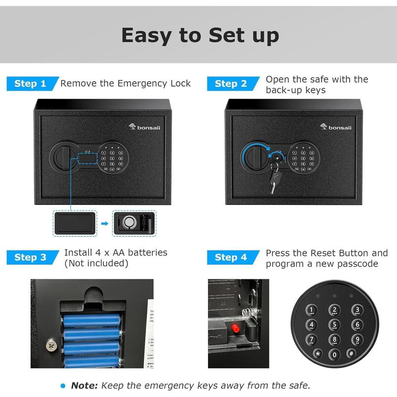 Bonsaii 2.5 Cubic Feet Security Home Safe with Digital Keypad, Security Box for Jewelry, Cash, Guns | Document Safe (14.2"x12.99"x19.7") Alarm Door Blocker
