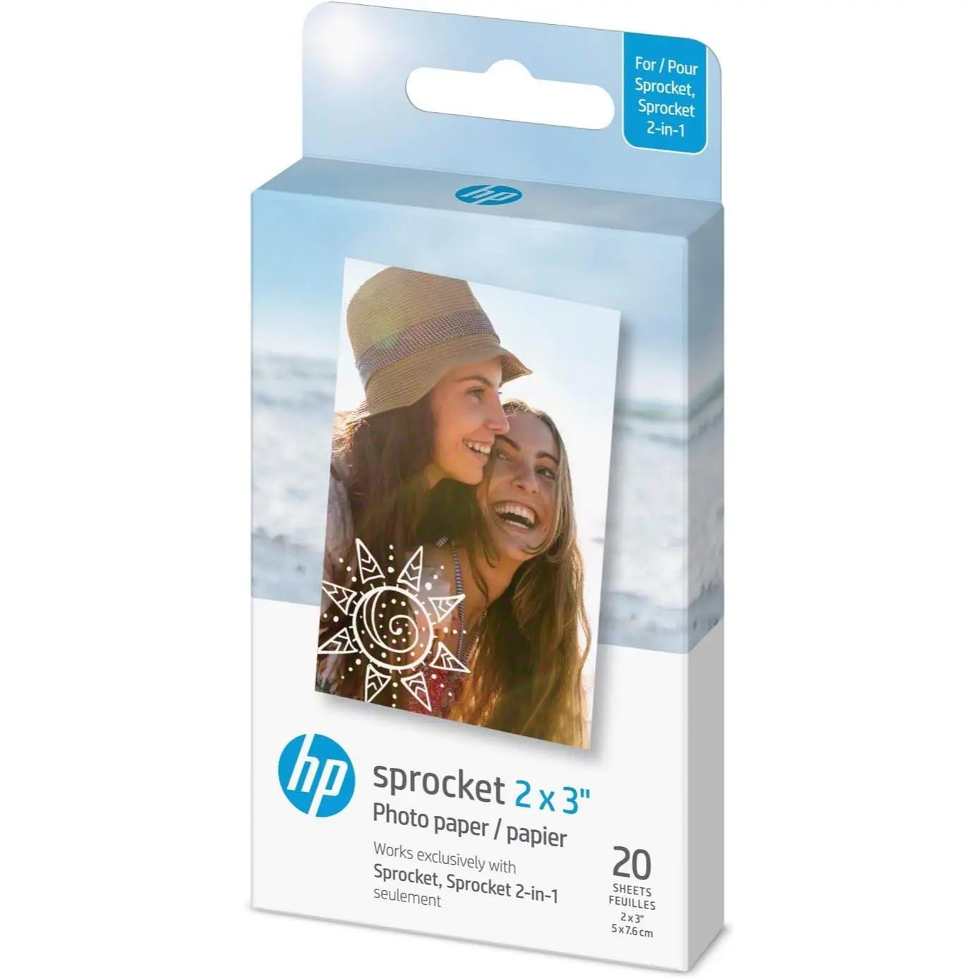 HP Sprocket 2"x3" Premium Zink Sticky Back Sticker Photo Paper - 100 Pack, Waterproof, Lightweight, Grab-and-Go, Colorful Camera Accessory for Smartphones, Ideal for Travel Memories, Yes, None