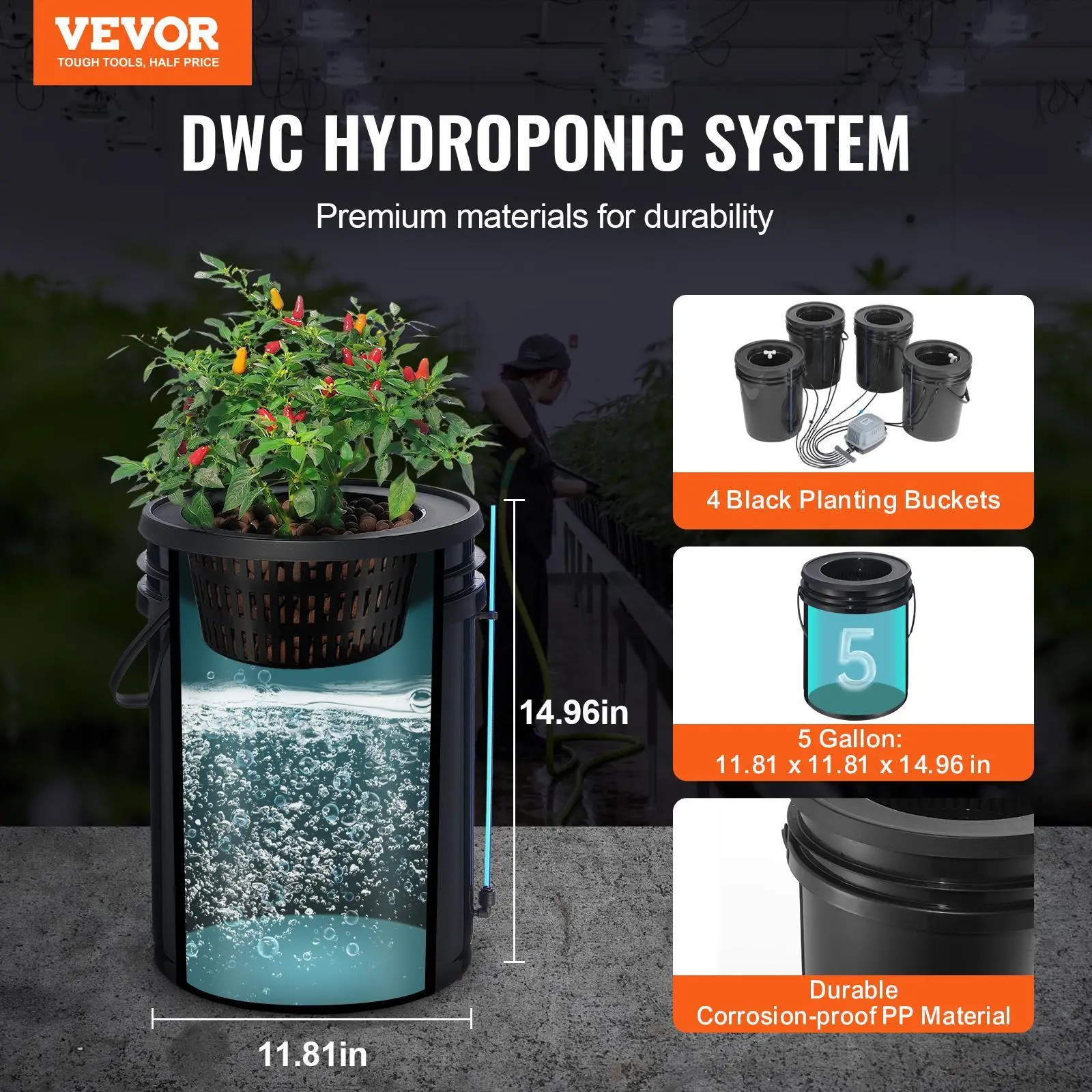 【SummerFinds】VEVOR DWC Hydroponics Grow System,  , Hydroponic Growing System with Top Drip Kit, Deep Water Culture 5-Gallon 4 Buckets, with Air Pump, Air Stones and Water Level Device for Leafy Vegetables