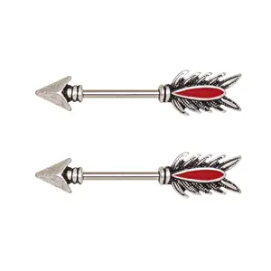 Red Feather Arrow Tribal Nipple Barbells - 316L Stainless Steel - Pair