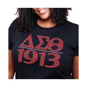 Delta Sigma Theta 1913 Red Rhinestone Greek Letter Tee – Black Sorority Shirt