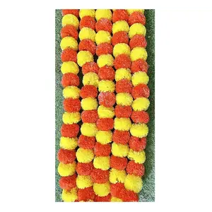 Artificial Marigold Flower Garlands Fluffy Marigold Strings Yellow &Dark Orange 5 Pcs