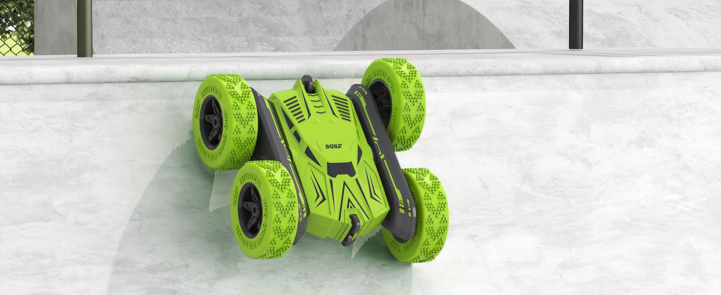 SGILE RC Stunt Car Toy - 4WD Remote Control Car for Kids Ages 6-12, 2 Sided 360° Rotating, USB Charging Cable Included, Not Applicable