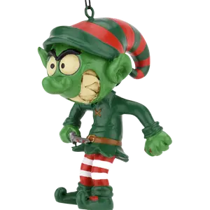 Tree Buddees Evil Elf Ornament for Halloween & Christmas Hand-Painted Resin decoration, 3.5 x 3 Inches, Elf Lover Gift Idea, Spooky Scary Design indoor home decor props