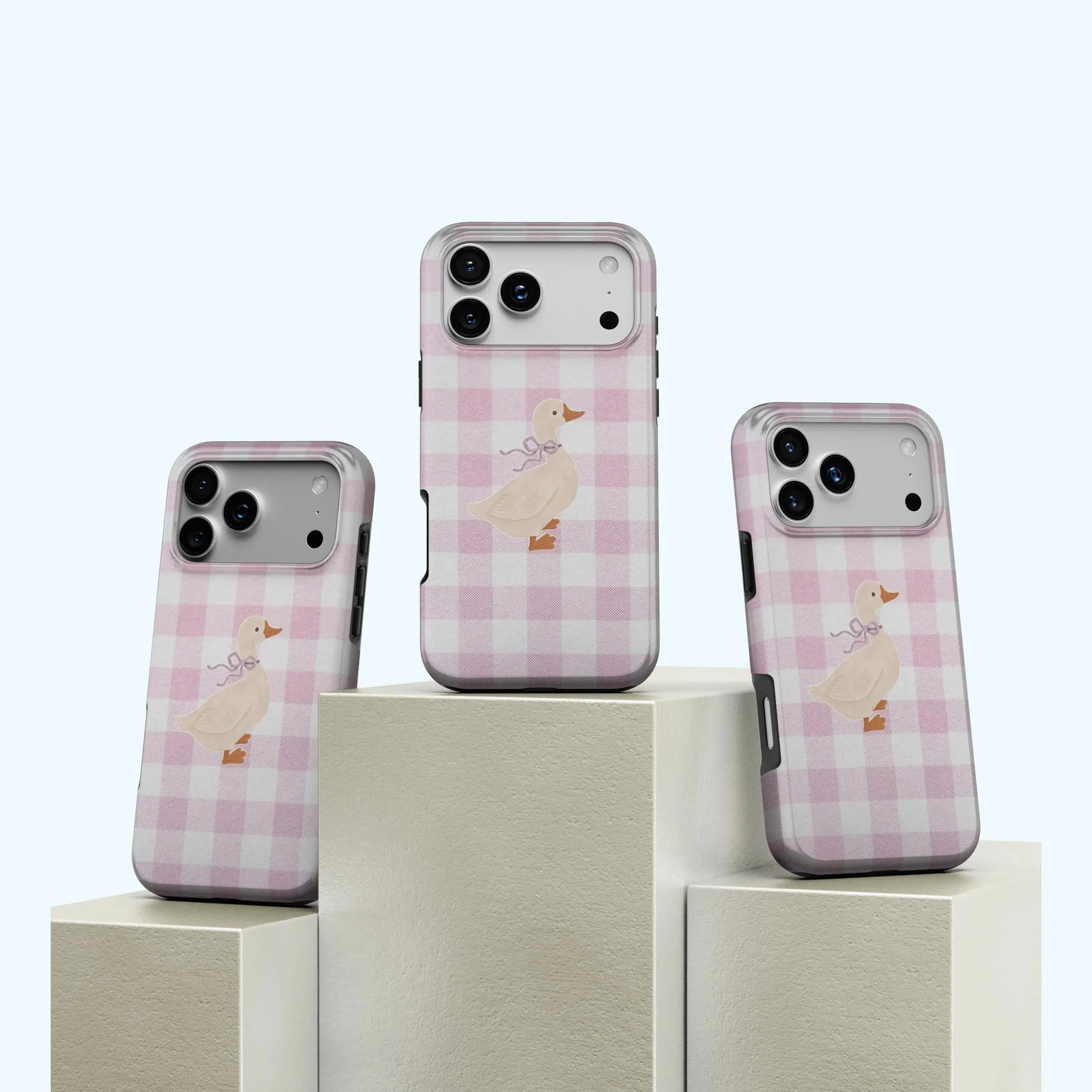 Pink Gingham Duck iPhone Case Cute Coquette Bow Goose Cottagecore Aesthetic Phone Cover for iPhone 17 16 15 14 13 12 11 Pro Max