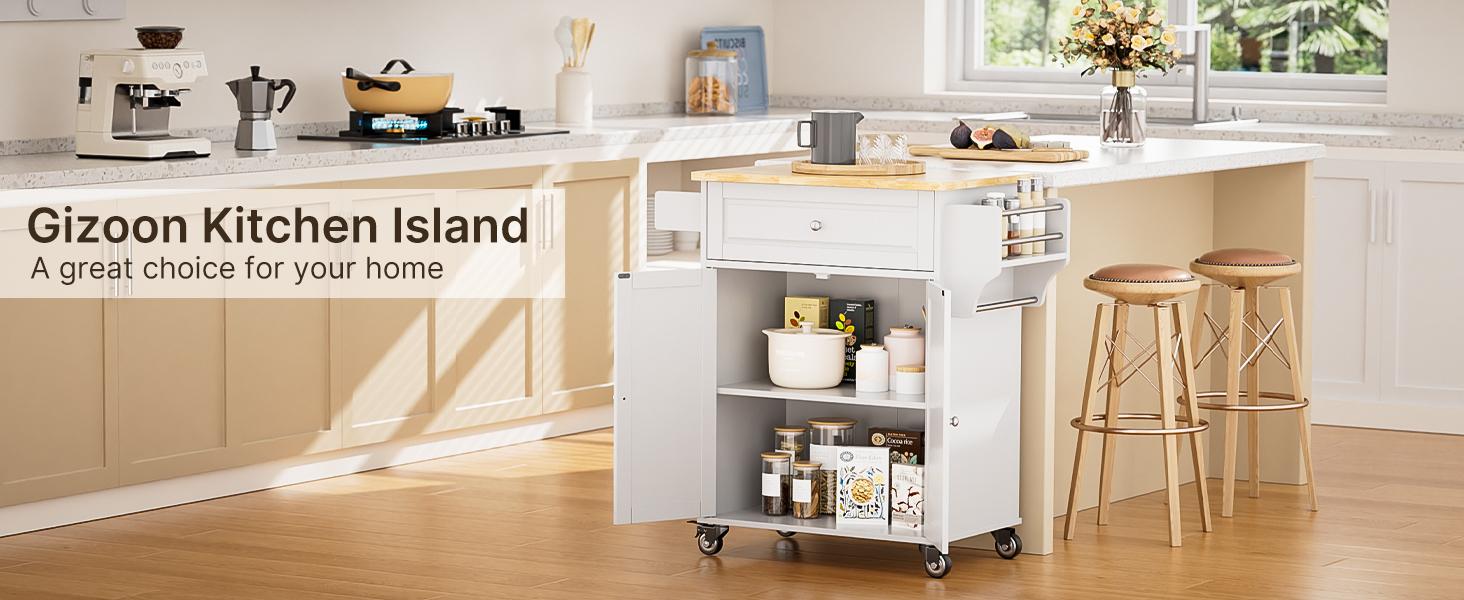 Gizoon Kitchen Island Cart with Adjustable Shelf 33" W Mobile Trolley Cart on Metal Wheels with Drawer & Storage Cabinet Spice Rack & Towel Rack for Dining Room Bar Space-Saving Apartment Furniture Gizoon Kitchen Island Cart with Adjustable Shelf 33" W Mobile Trolley Cart on Metal Wheels with Drawer & Storage Cabinet Spice Rack & Towel Rack for Dining Room Bar Space-Saving Apartment Furniture