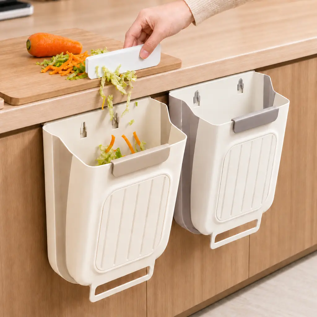 Foldable Hanging Kitchen Trash Can for Cabinet Door - Heavy-Duty, Space-Saving Collapsible Household Waste Basket for Kitchen Cleaning & Organizing, Trash Cans For Kitchen backtoschool