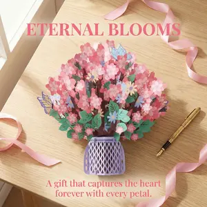 【Mothers Day Card】Paper Love Flower Bouquet Pop-Up Card, 3D Pop-Up Card with Keepsake Mother's Day Gift, Gifts and Flowers 2-in-1 Idea for Birthday, Wedding, Anniversary, Wife Husband, Mom, Women, Him Her, Girlfriend Boyfriend