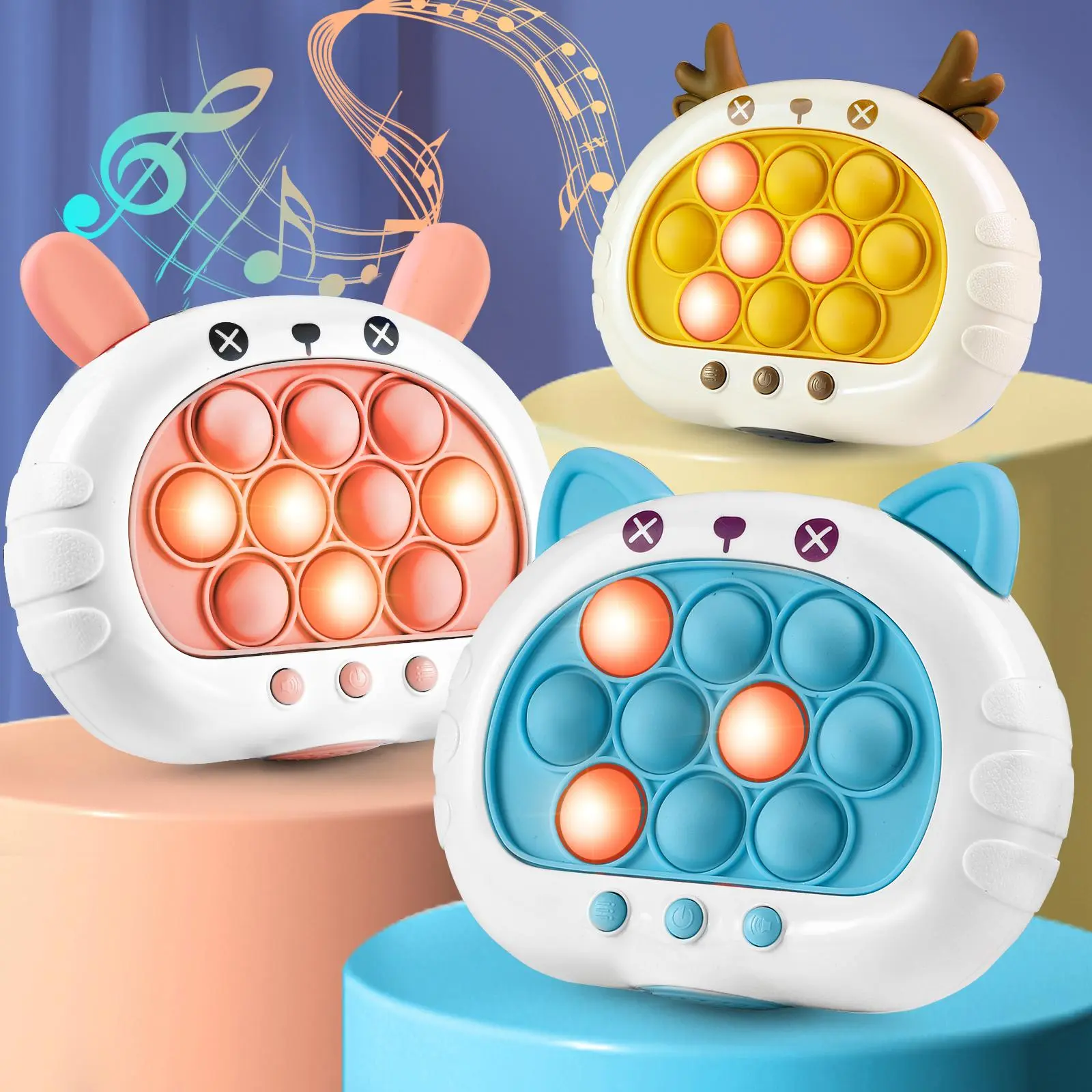 Fast Push Bubble Game Toy for Kids, 3rd Generation Cute Animal Electronic Pop Game, Light-Up Stress Relief Toy for Boys and Girls