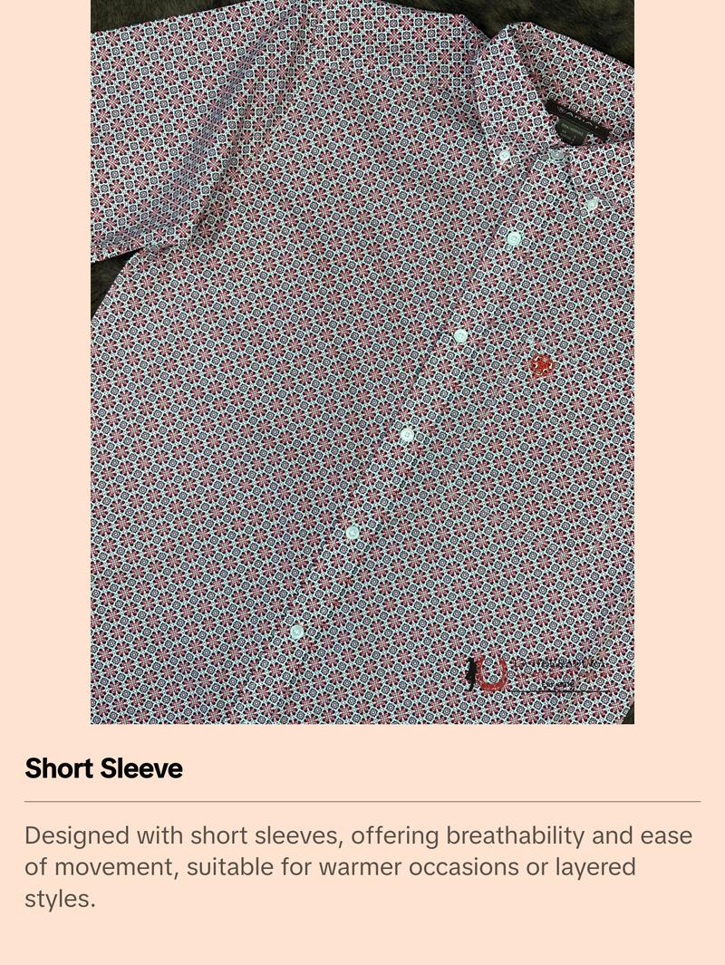 ARIAT MENS Welch Red Short Sleeve With Western Print - 8749