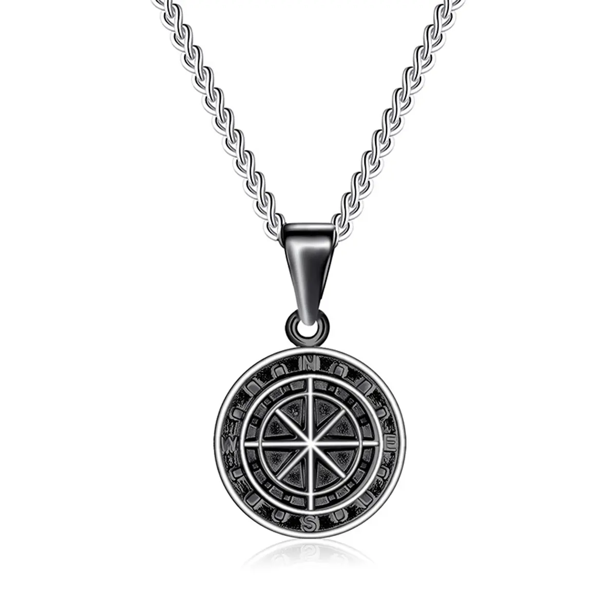 Stainless steel retro men's and women's compass necklace punk casting personality compass coin pendant jewelry accessories