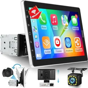 podofo 10.1-inch Single Din Touchscreen Car Stereo with Wireless CarPlay, Android Auto, Bluetooth Connectivity, AM/FM Radio, YouTube Video Support, Backup Camera and Mic