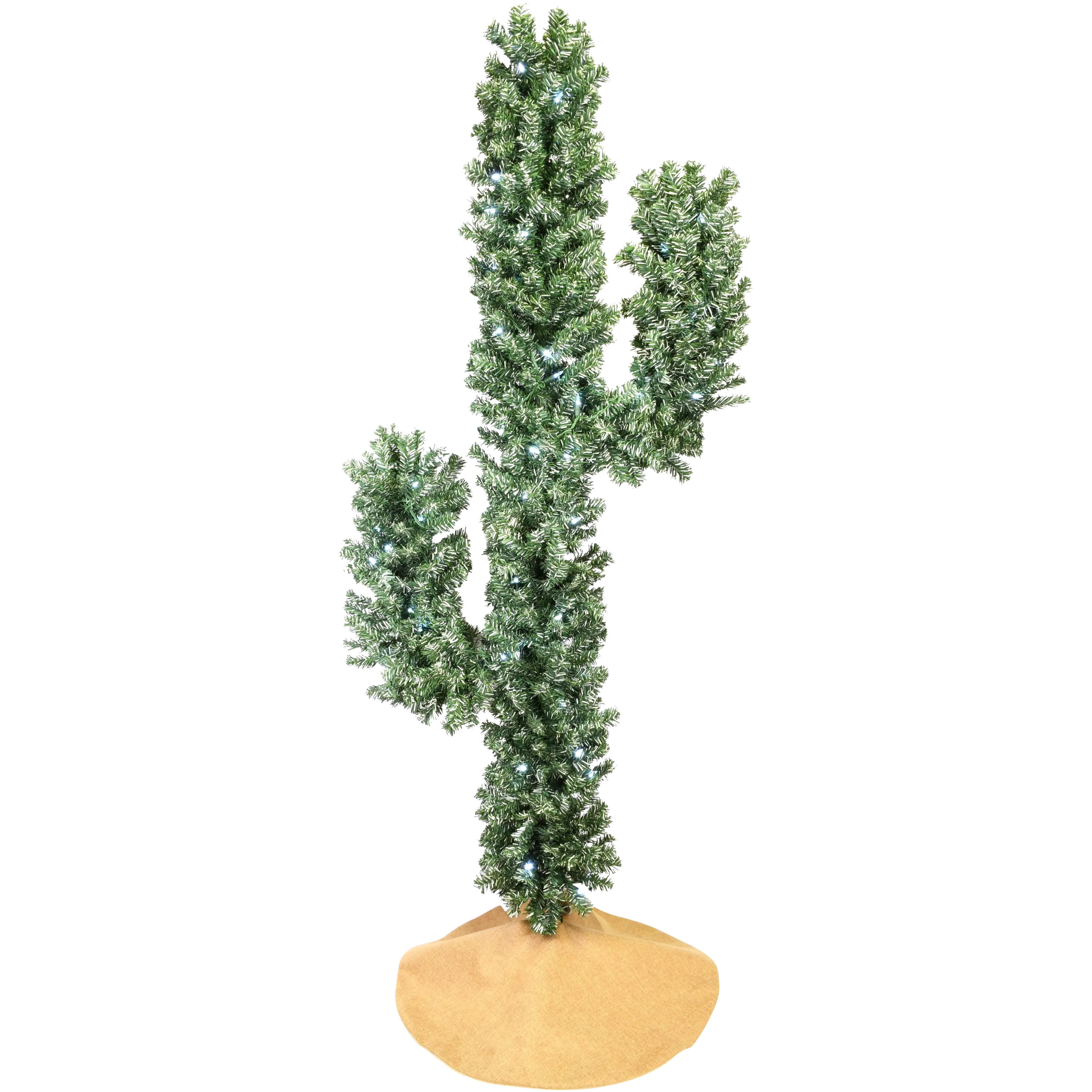 Tree Buddees Pre-Lit LED Lights Cactus Christmas Tree 6 Foot Tall White Lights Metal Set with PVC Needles and PVC Legged Stand for Easy Setup plants faux