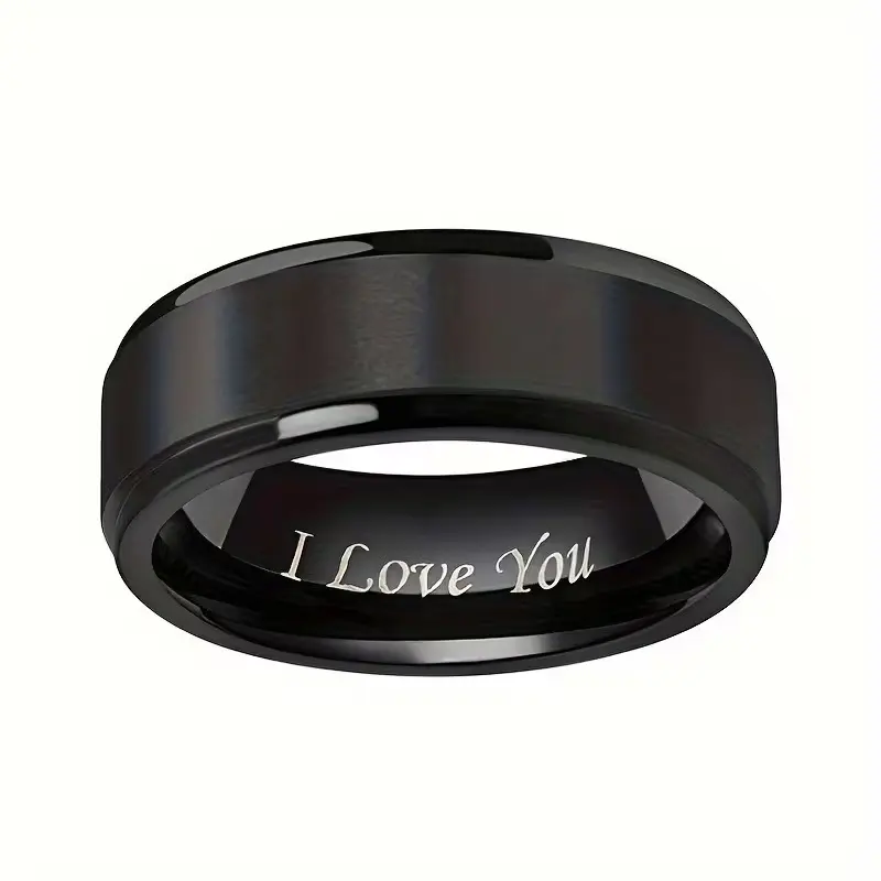 Men's Titanium Steel Tungsten Ring - Elegant Black Band with Engraved "I Love You" Creative Lettering, Ideal Men's Accessories for Boyfriend Gifts, Father's Day Presents, Mens Gifts, Father's Day Gifts, Gifts For Boyfriend