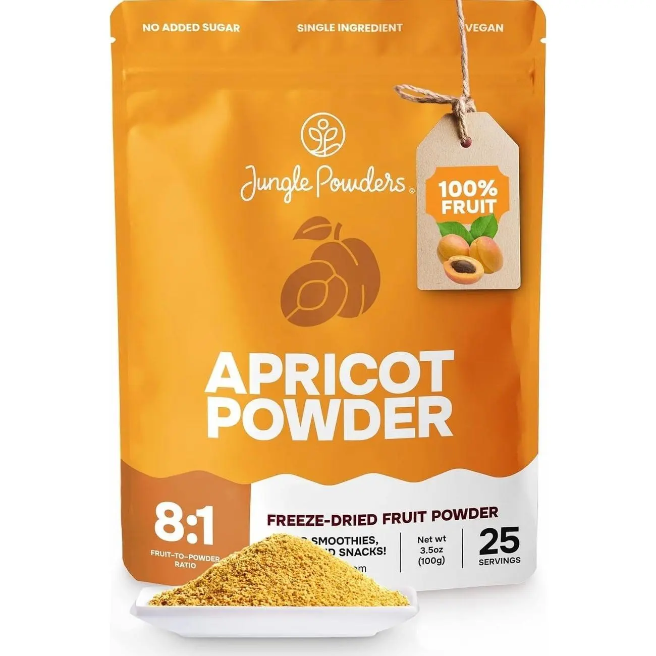 Jungle Powders Apricot Powder 3.5 Ounce Powdered Freeze Dried Apricot Fruit Smoothie No Sugar Added Additive and Filler Free Dehydrated Apricots Extract For Baking & Flavoring No Apricot Seeds Kernels