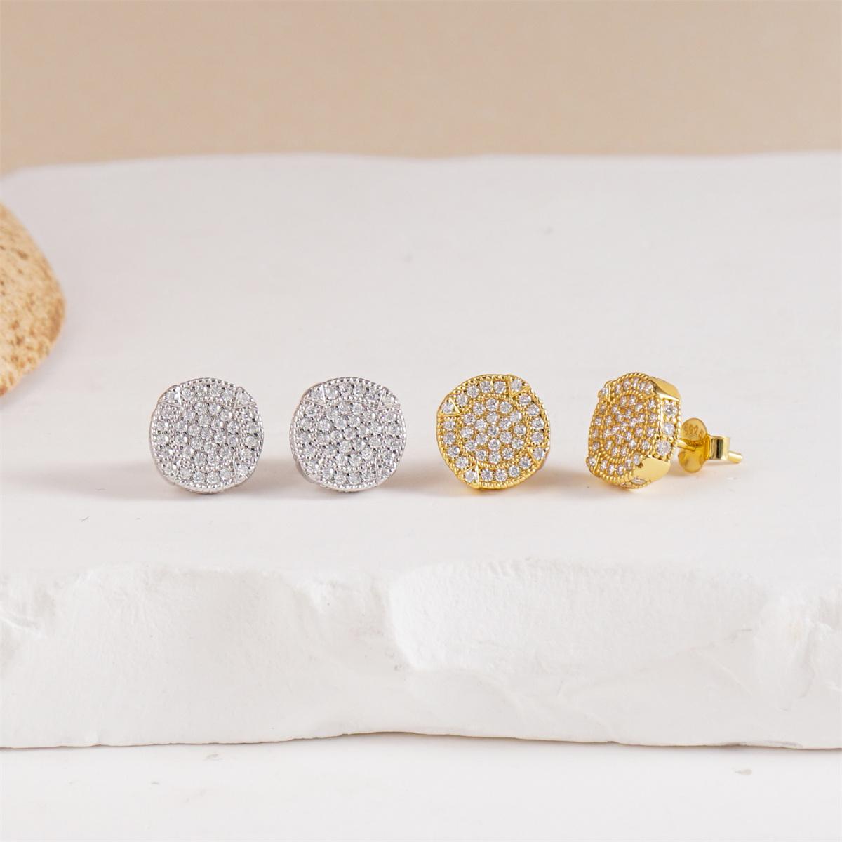 Delzzad 18K Gold-Plated Circle Shape Stud Earrings VVS Synthetic Moissanite Stud Earrings Jewelry S925 Stud Perfect Birthday Mother’s Day Christmas Gift for Men Women Silver Earrings Golden Earrings Wedding Set