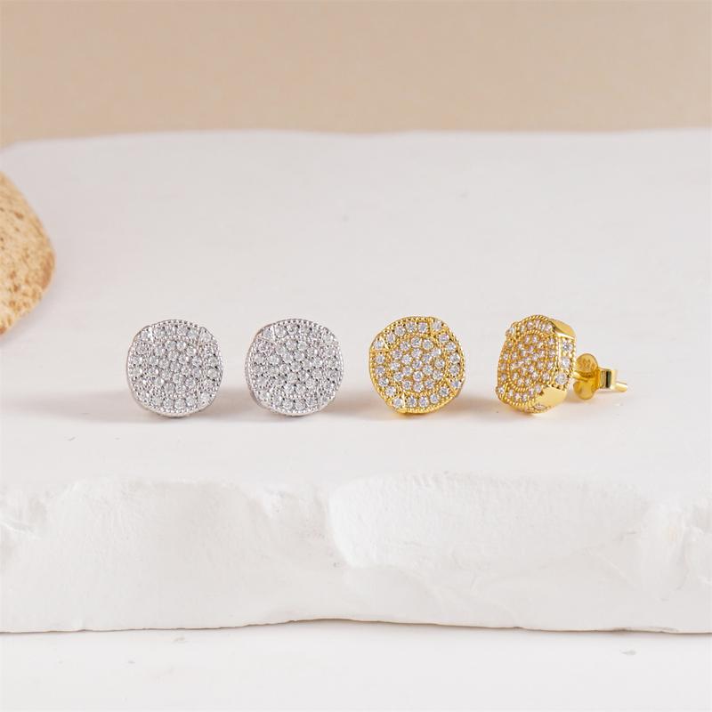 Delzzad 18K Gold-Plated Circle Shape Stud Earrings VVS Synthetic Moissanite Stud Earrings Jewelry S925 Stud Perfect Birthday Mother’s Day Christmas Gift for Men Women Silver Earrings Golden Earrings Wedding Set