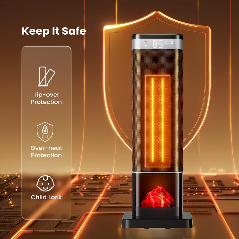 【Clearance Deal】24Inch Space Heaters for Indoor Use, Portable Heater with 3 Light Colors, Adjustable Thermostat with Remote, Tip-over Protection Up to 95°F, 60°Oscillation