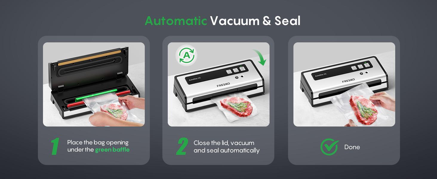 FRESKO AutoMax V2 Compact Vacuum Sealer Machine, Automatic Food Saver with Double Heat Seal, Includes Bags & Starter Kit