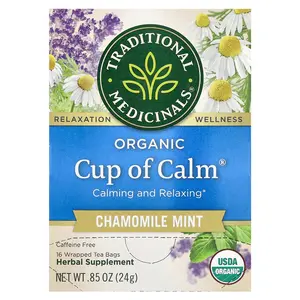 Traditional Medicinals Organic Cup of Calm, Chamomile Mint, Caffeine Free, 16 Wrapped Tea Bags, 0.85 oz (24 g)