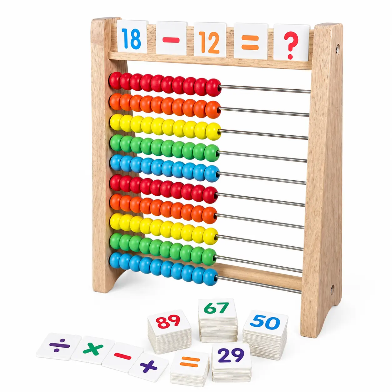 Wooden Abacus for Kids Math Game for Kids 5-7 Abacus Counters Counting Toys | Wood Abacus Math Manipulatives for 3-5 6-8 Boys Girls Gifts Educational Learning Toys for 4 Year Old with Number Cards 1-120