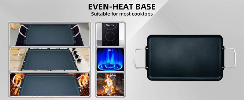 SmartCook Double-Burner Comal & Griddle Pan for Stove Top - Grill Pan with Utensils Set, Perfect para Torillas