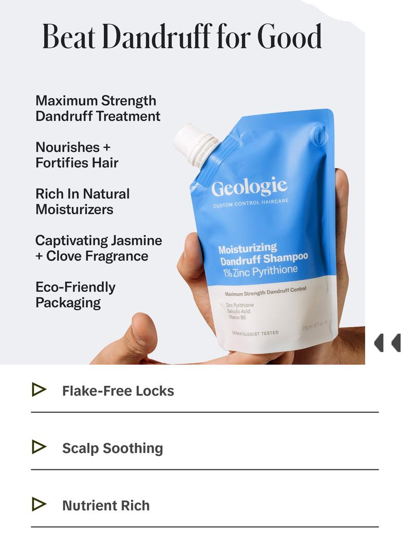 Geologie Moisturizing Dandruff Shampoo 1% Zinc Pyrithione 236 ml - Maximum Strength Dandruff Control with Salicylic Acid and Vitamin B5 - Anti-Fungus