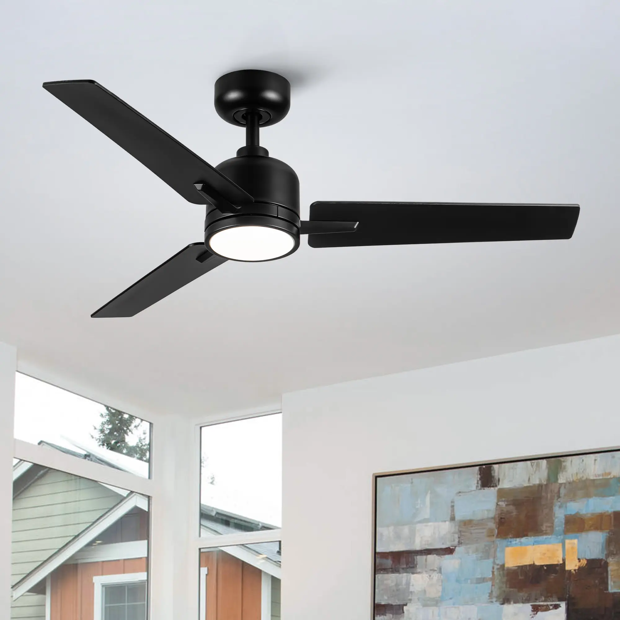 YUHAO 48-52 Inch Ceiling Fan Light Combo - 30dB Quiet DC Motor, 3 Reversible 2-Tone Blades, 6-Speed, 24W CCT Adjustable LED, 1/3/6-Hour Timer Remote Control
