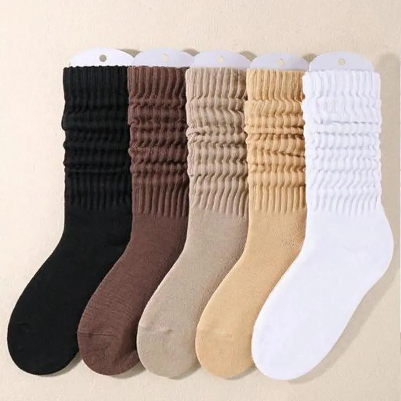 Women's Minimalist Frill Mid-Calf Crew Socks 5-Pack - Soft Slouch Fit, Solid Color, Breathable, Durable Daily Wear for Everyday Use, Calf High, Dry Clean Compatible