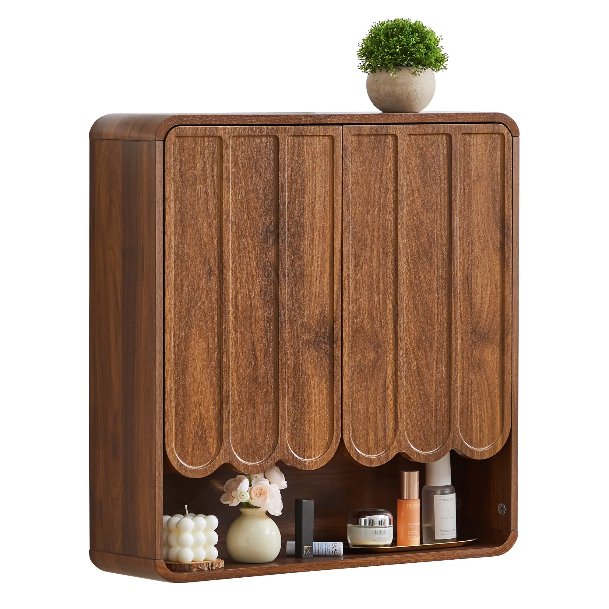 Giratree Bathroom Wall Mounted Storage Cabinet, Scalloped Door Medicine Cabinet with Adjustable Shelf, Space-Saving Over Toilet Wall Cabinet for Bathroom, Laundry Room, Kitchen, Living Room