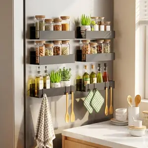 4-Pack Rustproof Metal Magnetic Spice Storage Rack Organizer, Adjustable, No Drilling Required, Super Strong Magnet, 8.8 LB (4KG) Max Load, for Refrigerator & Oven, Home Kitchen Storage Holder