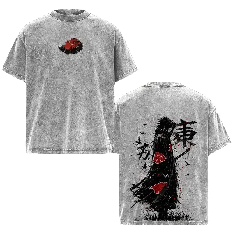 Retro Heavy Limited Sasuke - Naruto Anime Double Printed Vintage  Washed Tee Unisex Oversize Anime Manga Washed Heavyweight Cotton T-shirt, Gift For Anime Fan, Anime Lover