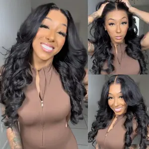 【24"=$124】Sunber Loose Wave 13x4 HD transparent Lace Front wigs Pre Bleached Glueless Human Hair Wigs Tiny Knots With Drawstring Ready To Wear Natural Black 180% Density