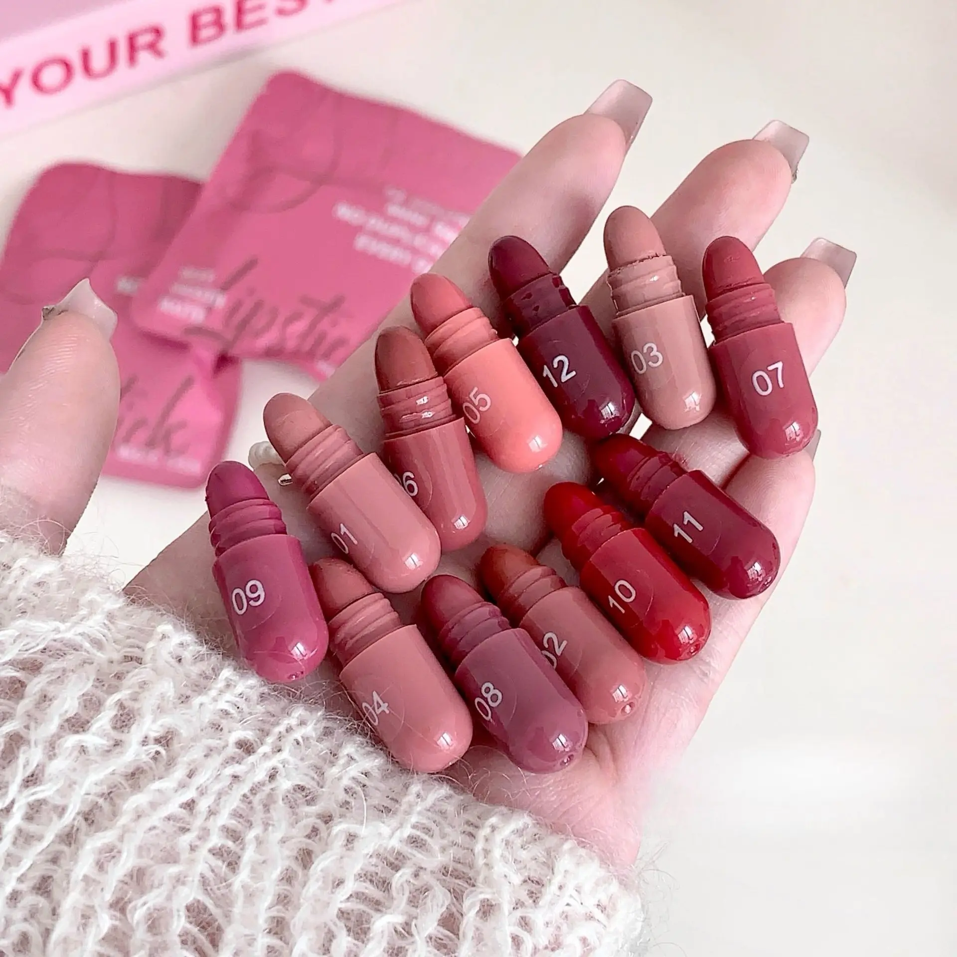 12-color capsule set mini matte lipstick, Longlasting Matte, natural color display and less likely to stain cup rim, portable travel lipstick gift box, essential makeup for students' commutes, birthday present for best friends Natural Nude Matte