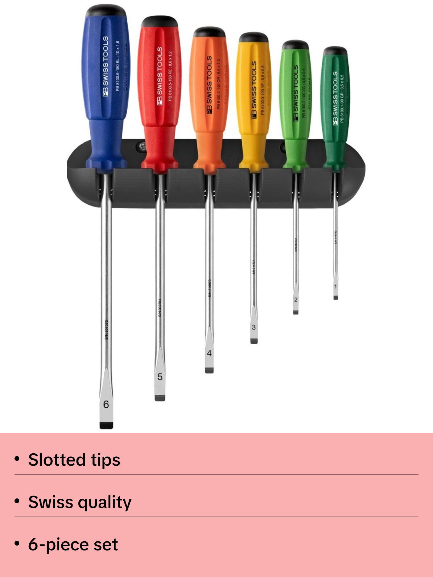 PB Swiss Tools PB 8240.RB CBB Rainbow SwissGrip Screwdriver Set, Slotted, 6 pcs w/ Wall Mount