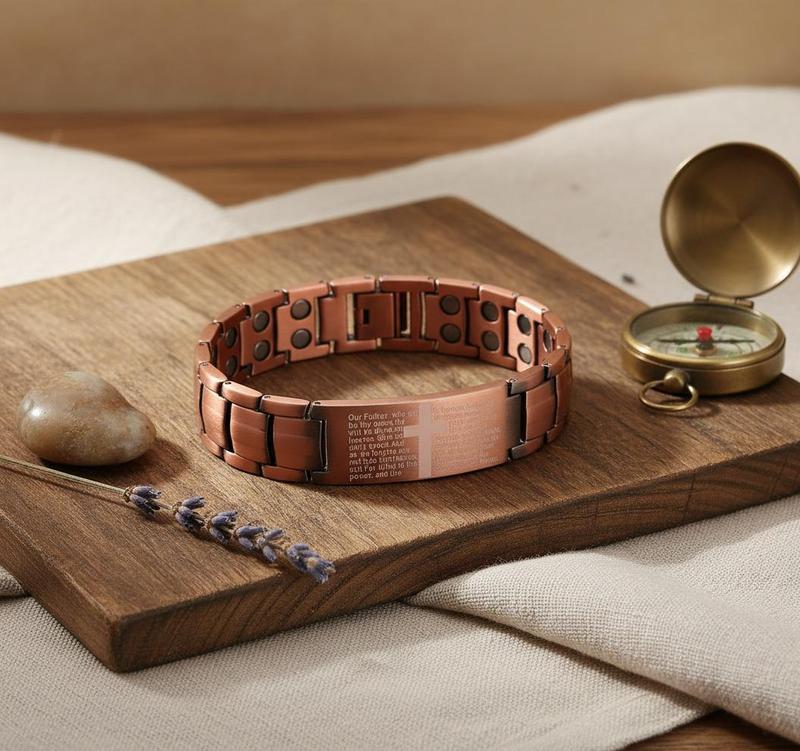 Men's Cross Magnetic Bracelet with Ultra Strength Magnets Adjustable Links Jewelry Box Gift Sizing Tool Included for Perfect Fit