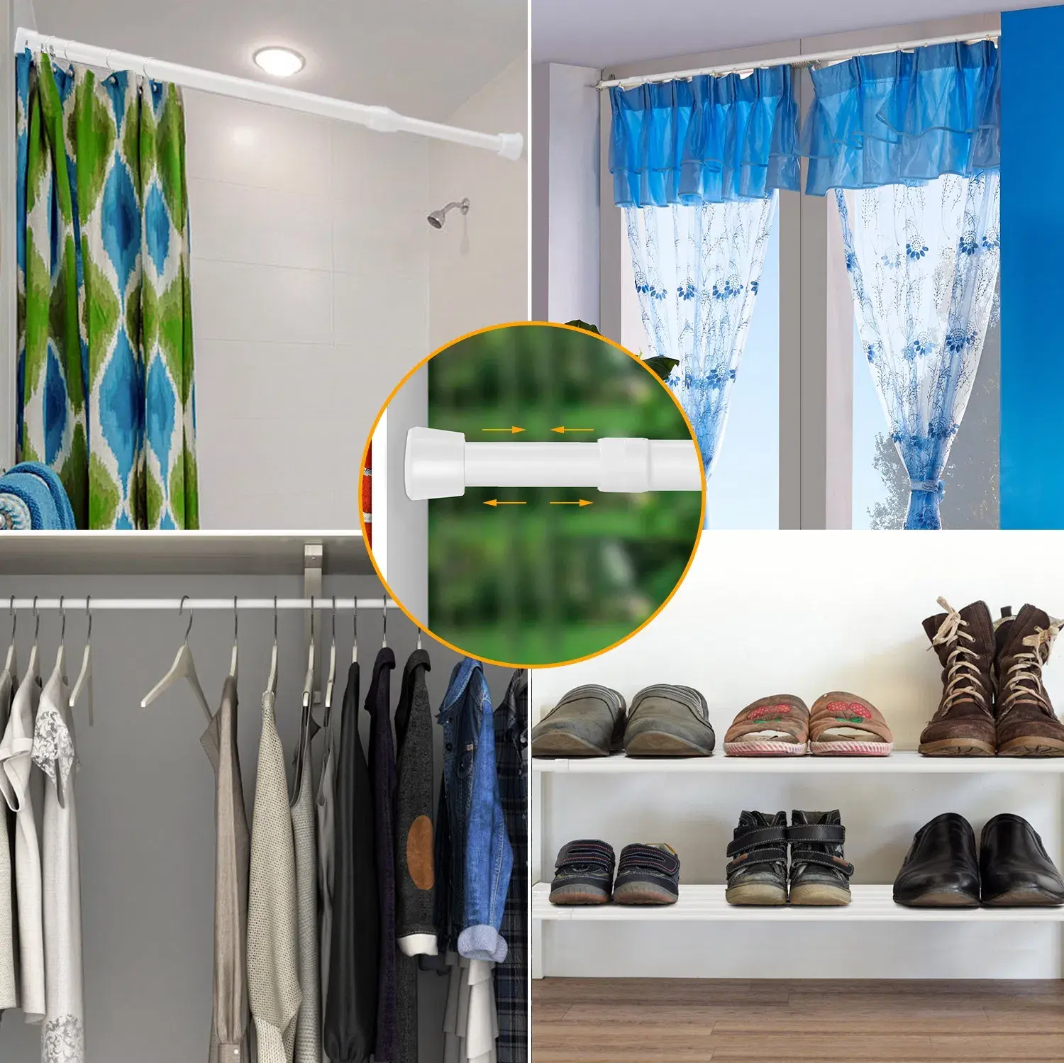 41.3-74.8 Heavy-Duty Spring-Loaded Adjustable Tension Curtain Rod, Multifunctional Support Pole for Bathroom, Kitchen Home Supplies