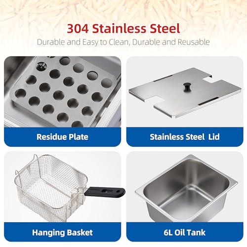 【GARVEE】Commercial 10L+10L - 1500 Watts Dual Tank Electric Deep Fryer Stainless Steel Countertop Oil Fryer with Basket for Restaurant/Home Use (110V)