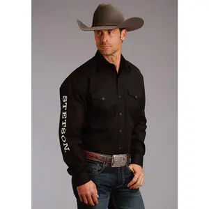 Stetson Mens Black 100% Cotton Logo Wear L/S Shirt