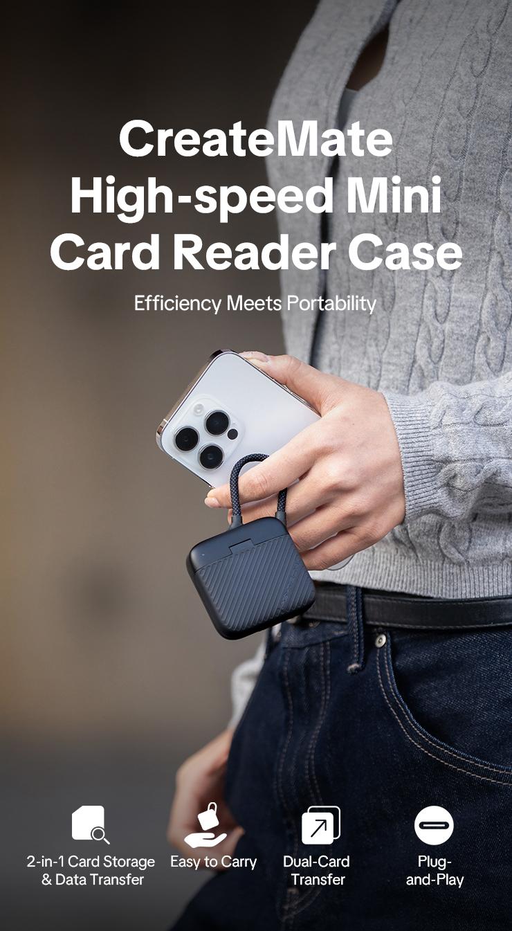 PGYTECH CreateMate Mini SD Card Reader Case – SD 4.0 & Micro SD 2-in-1 High-Speed Card Reader with 6-Slot Storage, USB-C/USB 3.1 OTG for iPhone, Camera, Drone & Action Camera