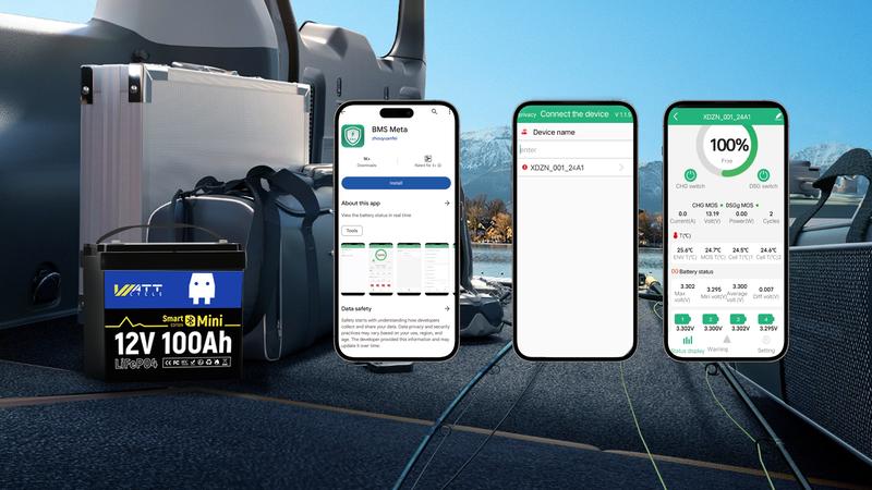 WattCycle 12V 100Ah Mini Bluetooth LiFePO4 Battery Group 22NF , Utilizing EV Grade A+ Cells,Lightweight Compact Power