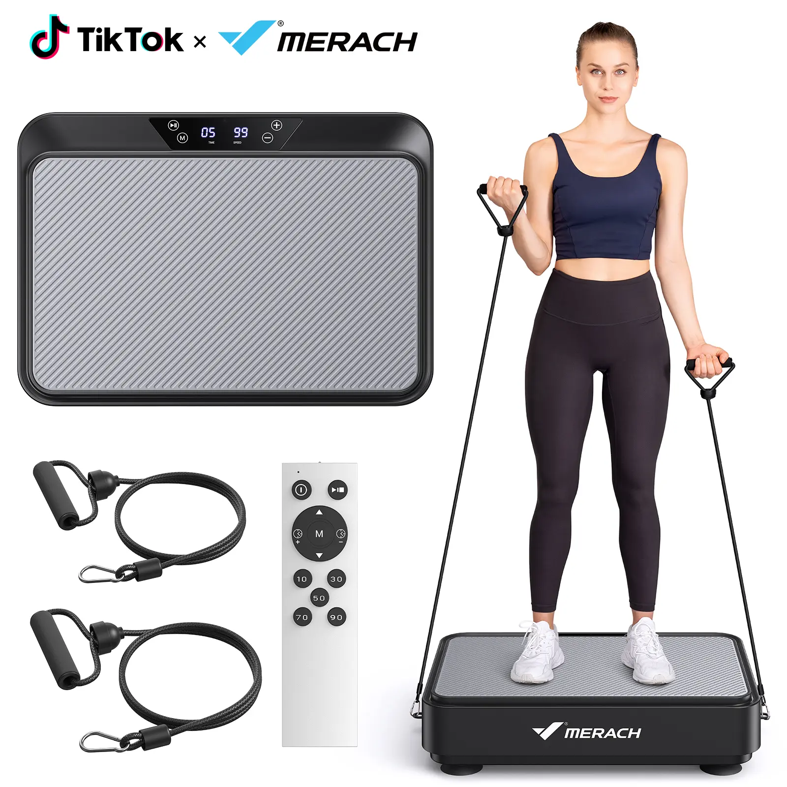 Merach Square Vibration Plate Exercise Machine 265lbs Capacity, Comfortable Lymphatic Drainage For Full Body Workout, Home Gym Fitness Equipment, Ideal For Gift BackToSchool